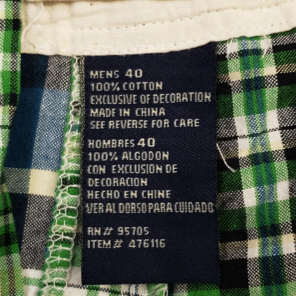 Plugg Cargo Shorts Mens 40 Green Blue Patchwork Plaid Madras Cotton Casual